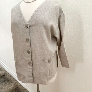 Sharon Anthony Tan Linen Jacket, size 16, 3/4 length sleeves